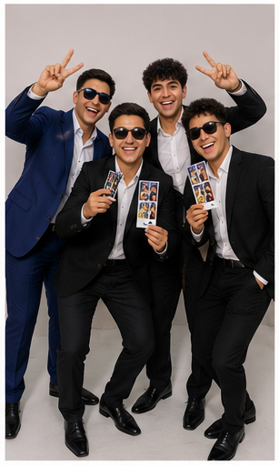Grupo de amigos con sus fotos